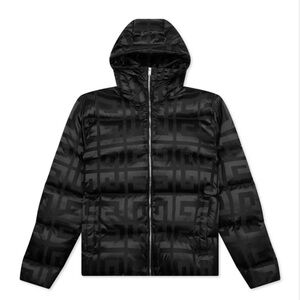 Men's Black Patterned Hooded Jacket